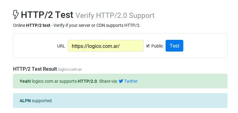 Resultado de prueba de HTTP/2 y ALPN