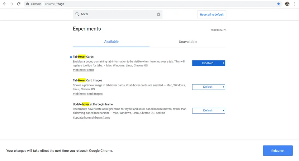 Disable tab-hover-cards chrome