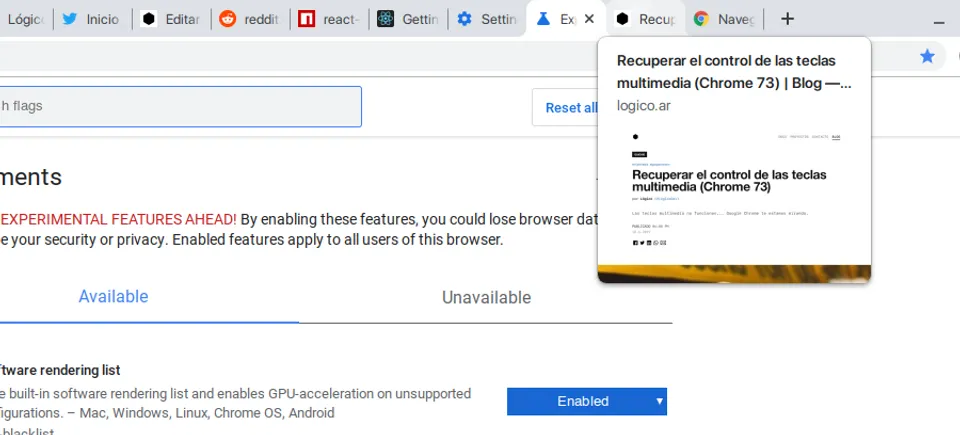 Enable tab preview on Google Chrome