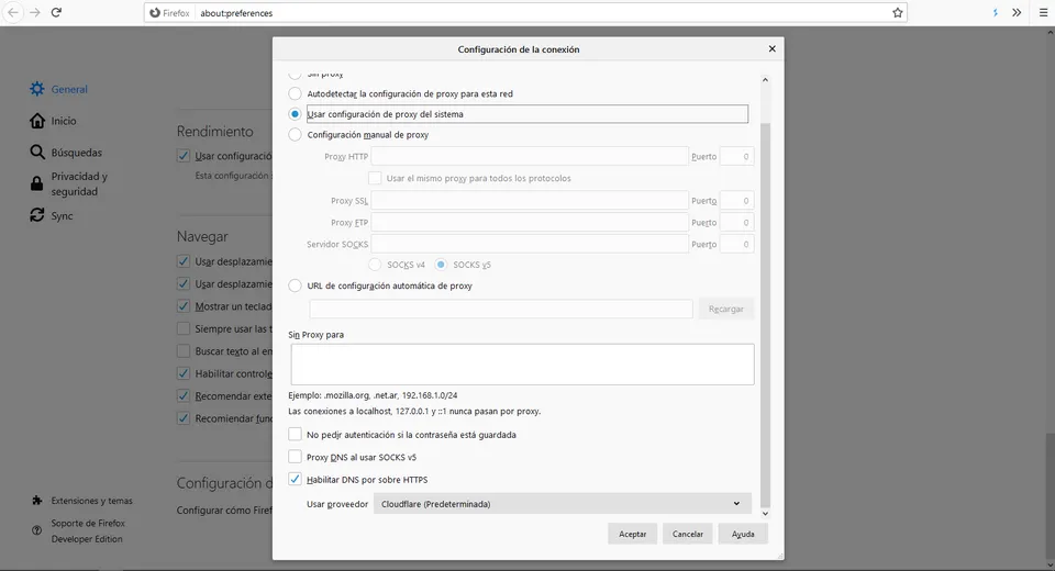 Configuración de DNS-over-HTTPs en Firefox