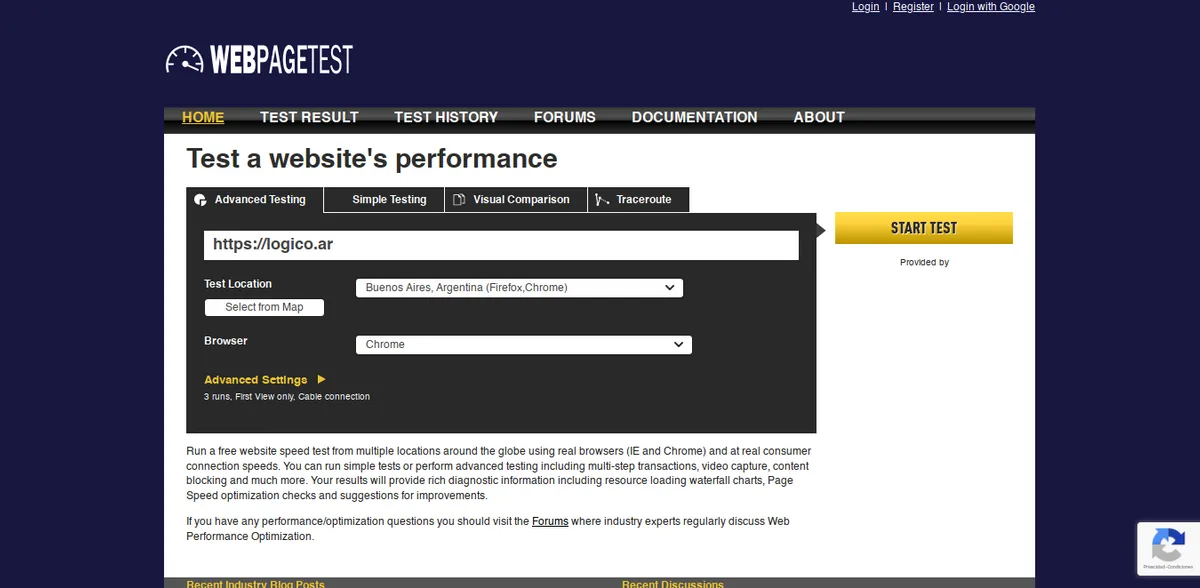 WebPageTest test