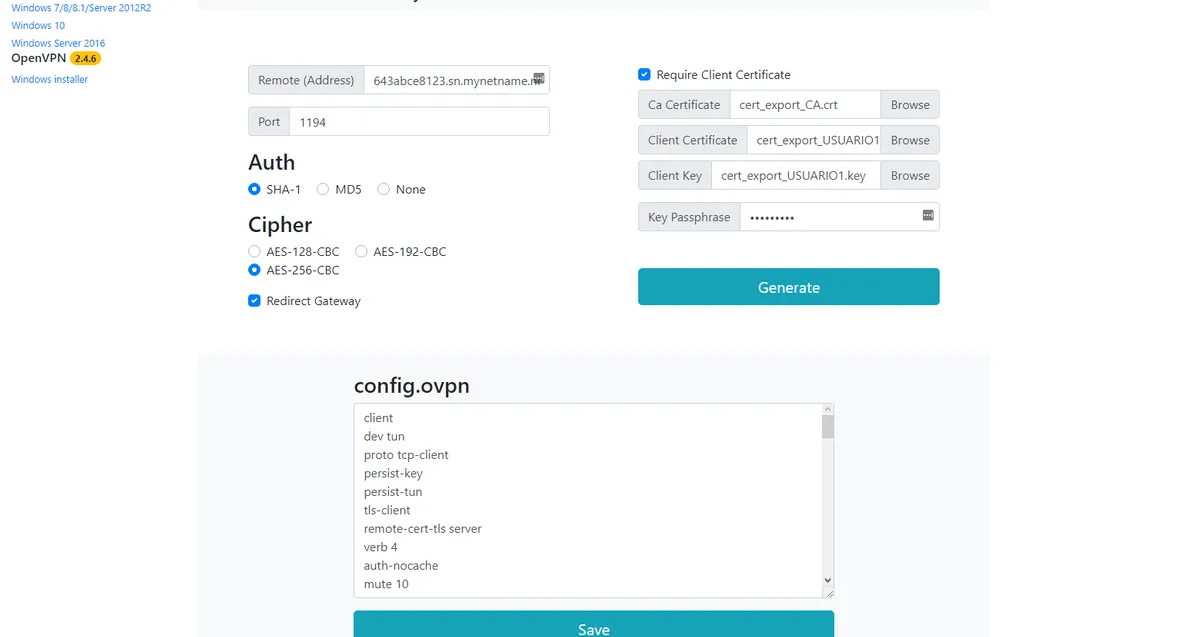 Configuración OpenVPN